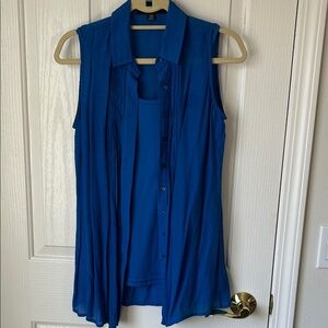 Blue Sleeveless Button-Up Women's Blouse W/Camisole